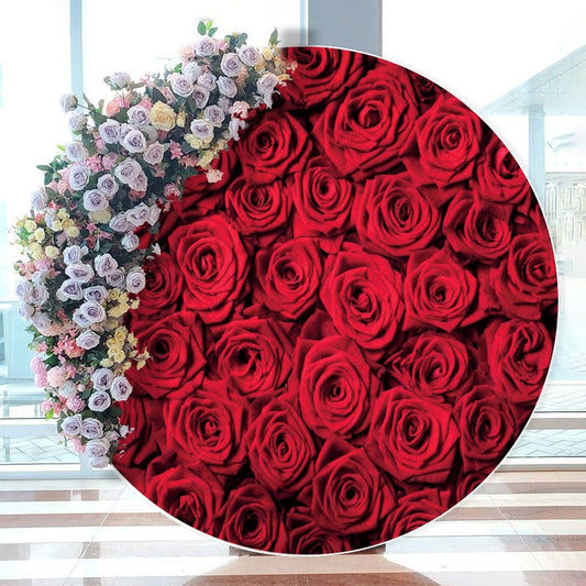 Aperturee - Lovely And Red Roses Themed Circle Wedding Backdrop
