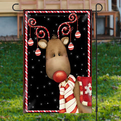 Aperturee - Lovely Elk Bauble Black Snow Christmas Garden Flag