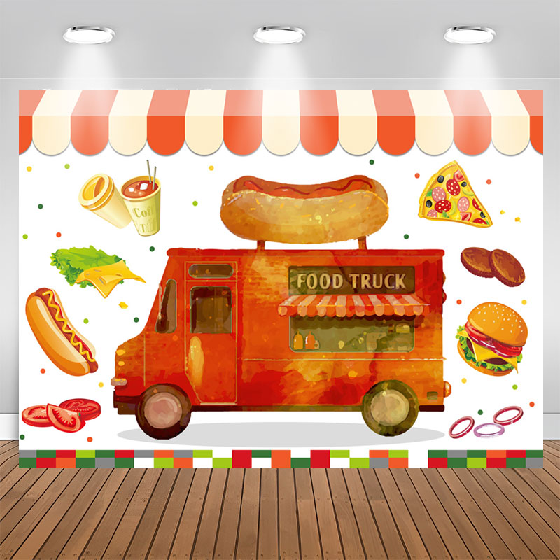 Aperturee - Lovely Food Truck Birthday Backdrop For Kids Party