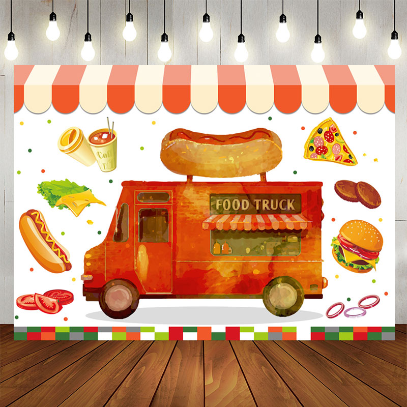 Aperturee - Lovely Food Truck Birthday Backdrop For Kids Party