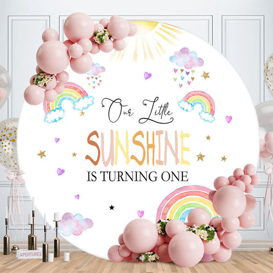Aperturee - Lovely Rainbow Cloud Sunshine Round Birthday Backdrop
