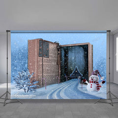 Aperturee - Magic Book Road To Cabin Snowman Winter Backdrop