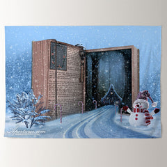 Aperturee - Magic Book Road To Cabin Snowman Winter Backdrop