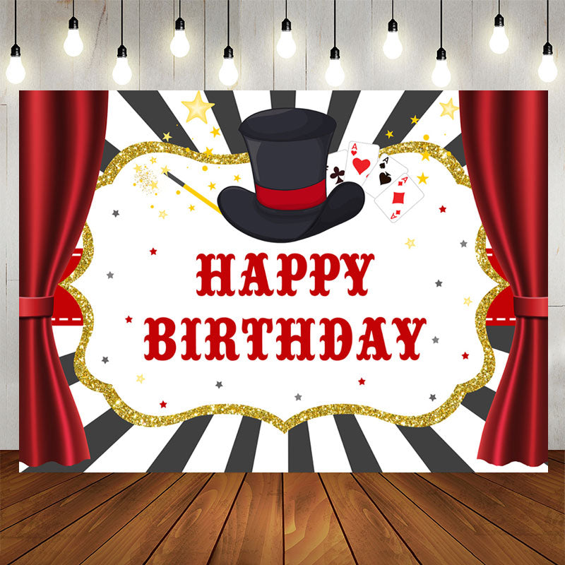 Aperturee - Magical Cards Curtain Themed Happy Birthday Backdrop