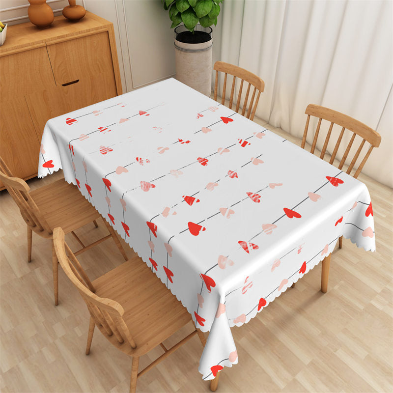 Aperturee - Many Strings Of Red Heart White Rectangle Tablecloth