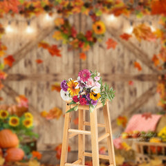 Aperturee - Maples Wood Door Pumpkin Sunflower Autumn Backdrop