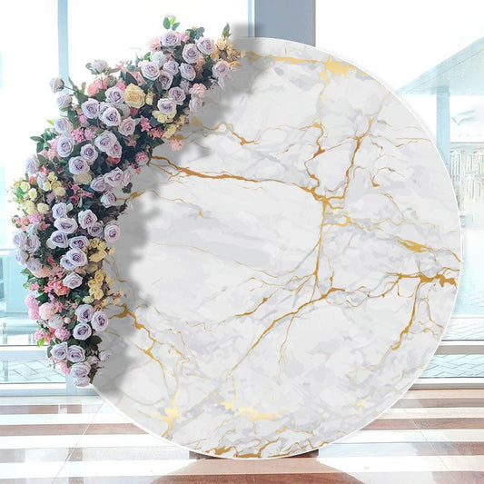 Aperturee - Marble Texture Circle Happy Birthday Backdrop For Party