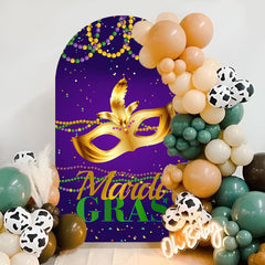 Aperturee - Mardi Gras Gold Mask Purple Arch Backdrop For Party