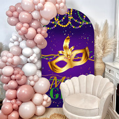 Aperturee - Mardi Gras Gold Mask Purple Arch Backdrop For Party
