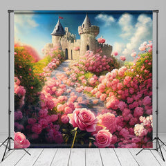 Aperturee - Medieval Castle Pink Rose Square Backdrop For Photo