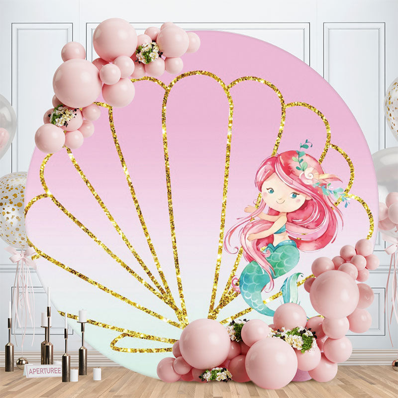 Aperturee - Mermaid And Glitter Shell Round Birthday Backdrop