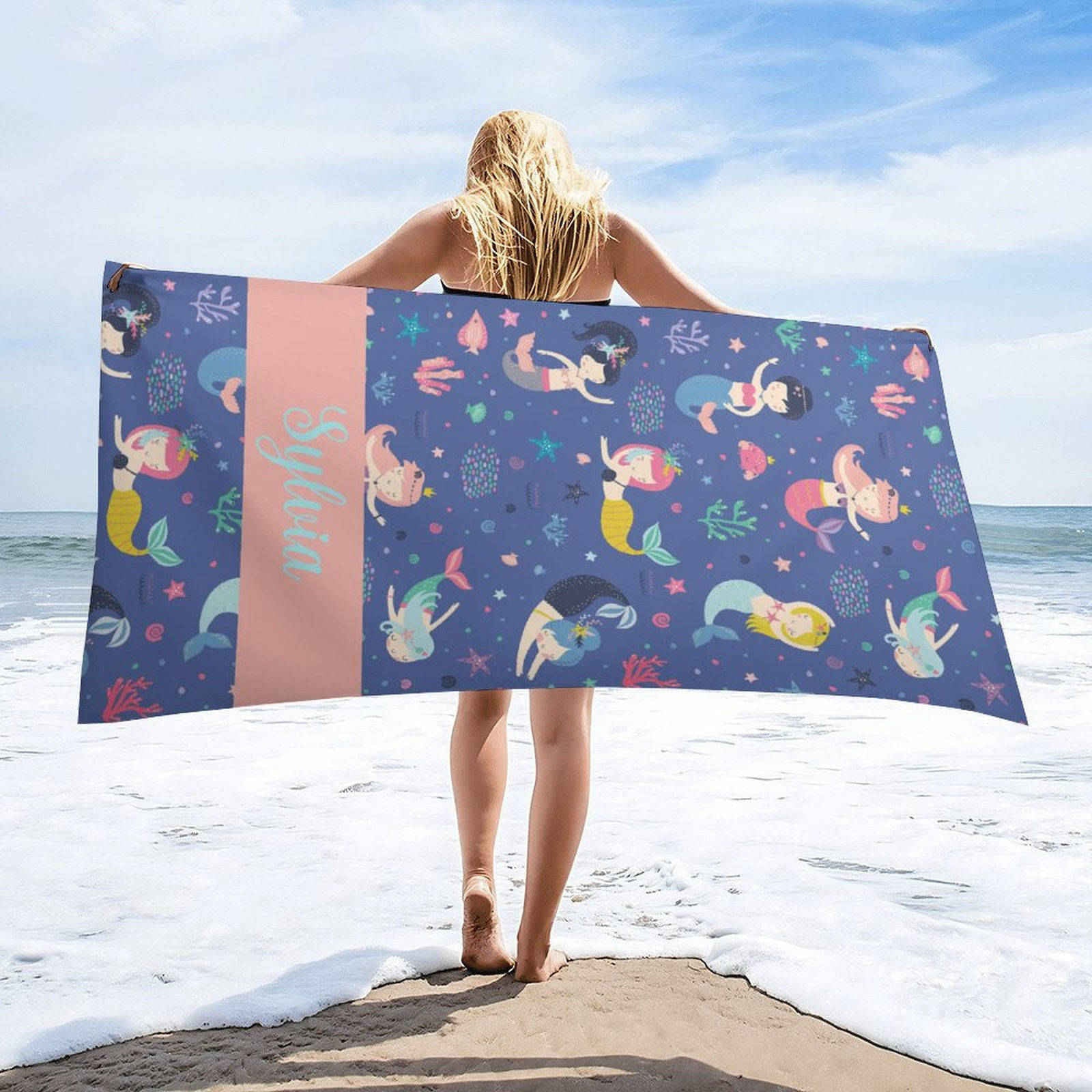 Aperturee - Mermaid Princess Under Sea Custom Name Beach Towel