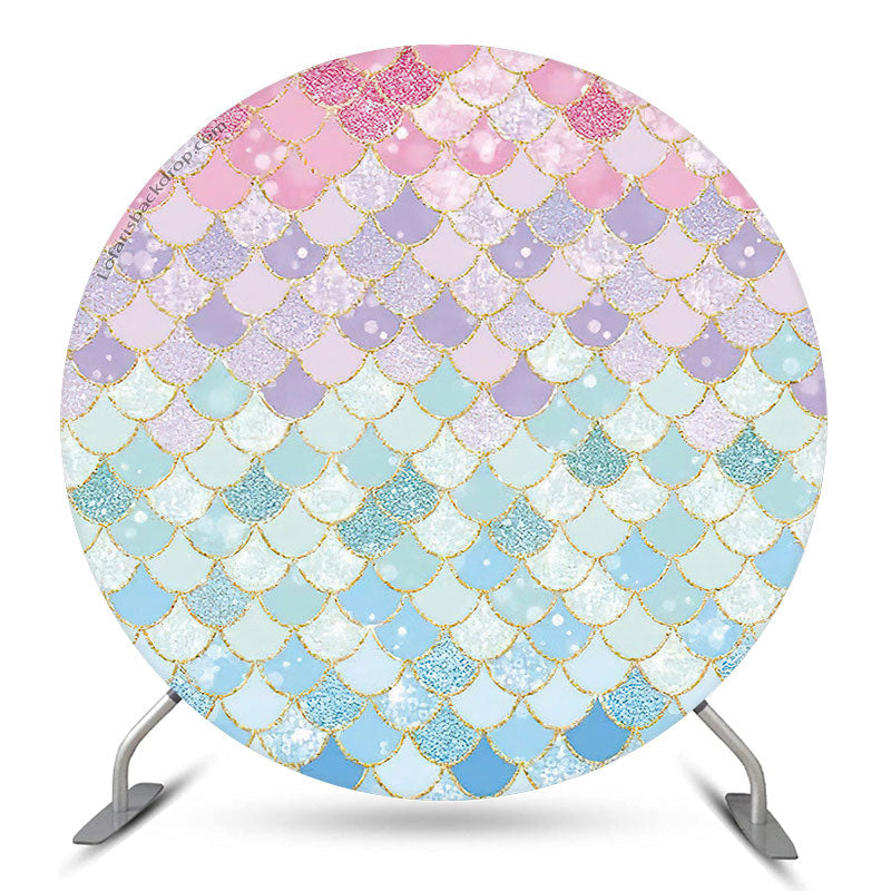 Aperturee Mermaid Scale Blue Pink Round Backdrop For Party