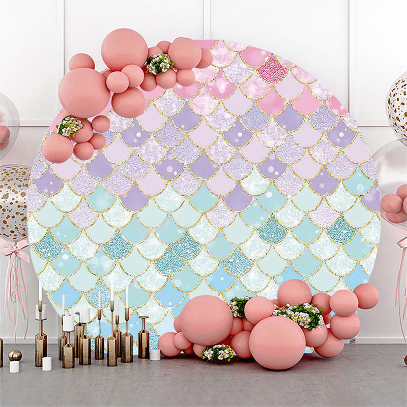 Aperturee Mermaid Scale Blue Pink Round Backdrop For Party