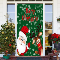 Aperturee - Merry Christmas Green Santa Claus Elk Door Cover