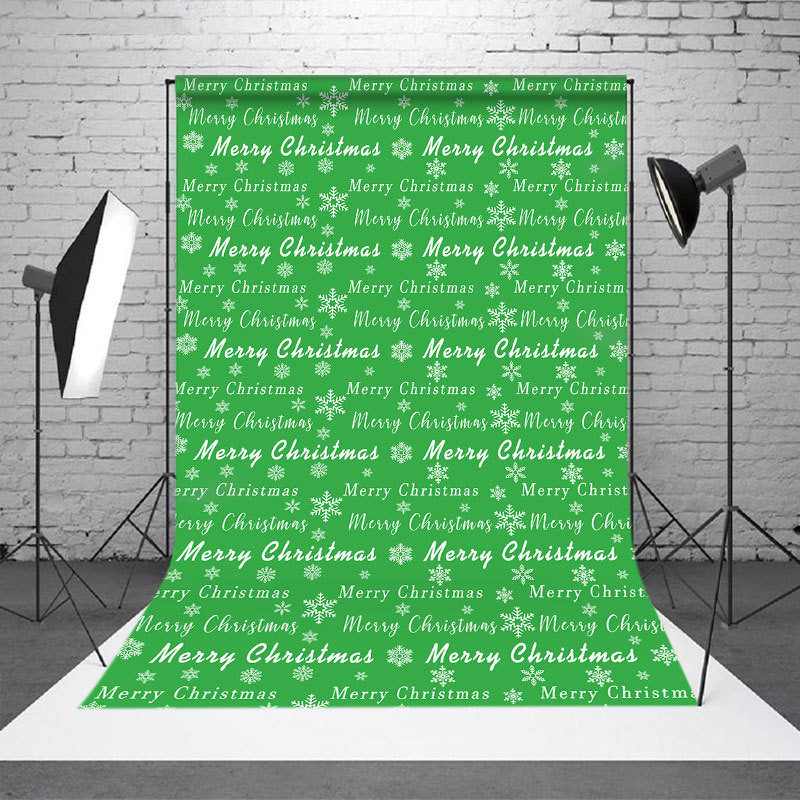 Aperturee - Merry Christmas Snowflake Green Photoshoot Backdrop