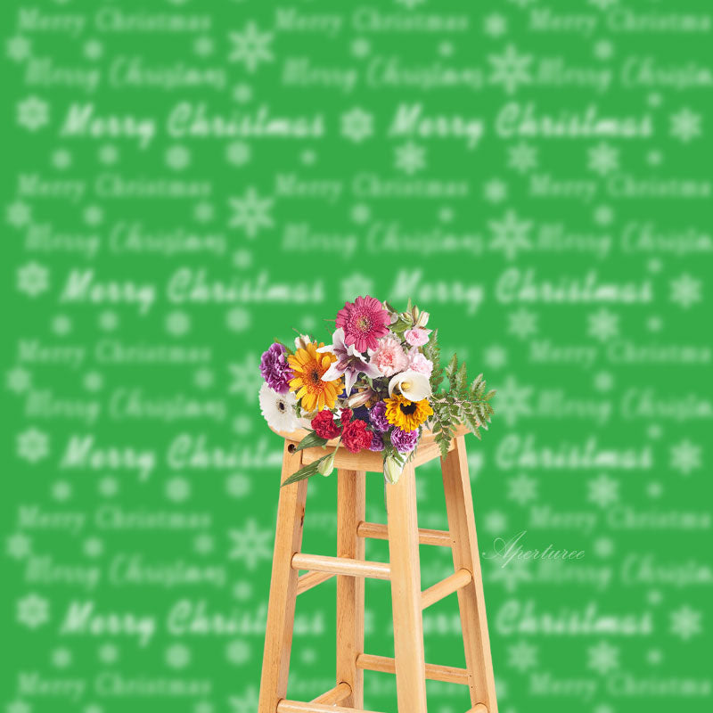 Aperturee - Merry Christmas Snowflake Green Photoshoot Backdrop