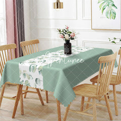 Aperturee - Mint Green Elegant Spring Leaves Rectangle Tablecloth