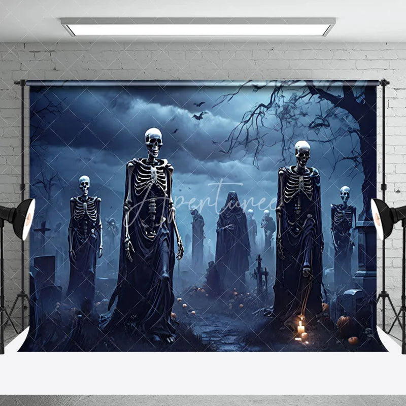 Aperturee - Misty Night Skeleton Ghastly Halloween Backdrop