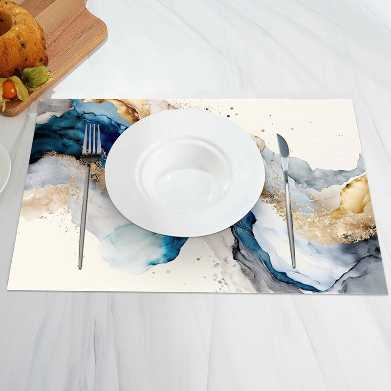 Aperturee - Modern Artistic Blue Black Golden Set Of 4 Placemats