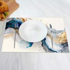 Aperturee - Modern Artistic Blue Black Golden Set Of 4 Placemats