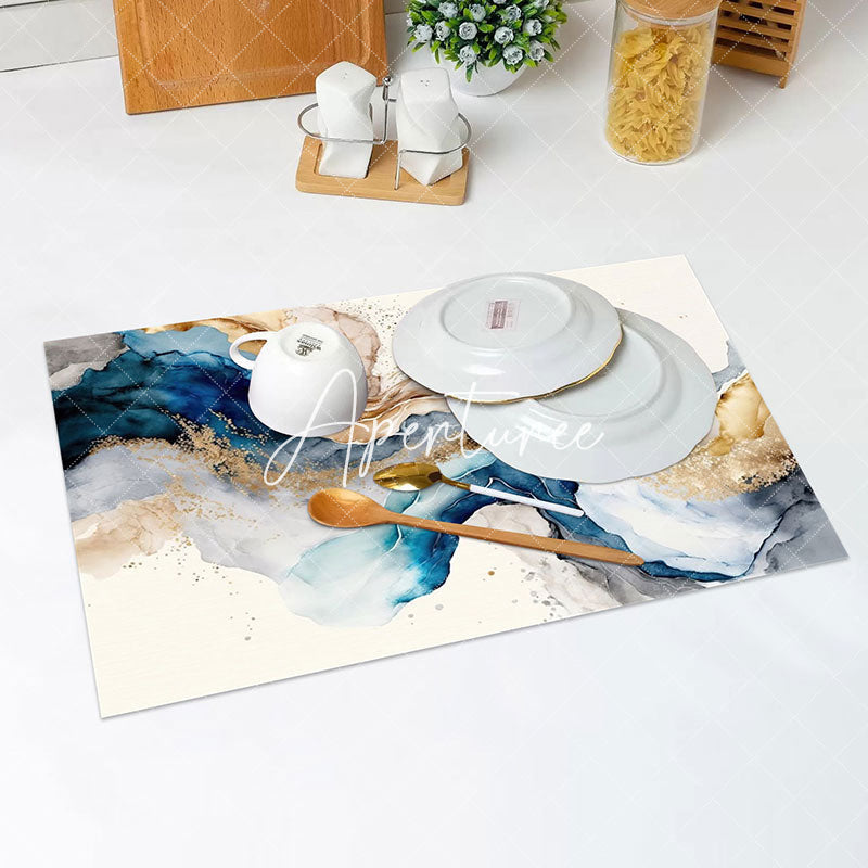 Aperturee - Modern Artistic Blue Black Golden Set Of 4 Placemats