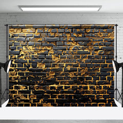 Aperturee - Modern Black Golden Brick Wall Photography Backdrop