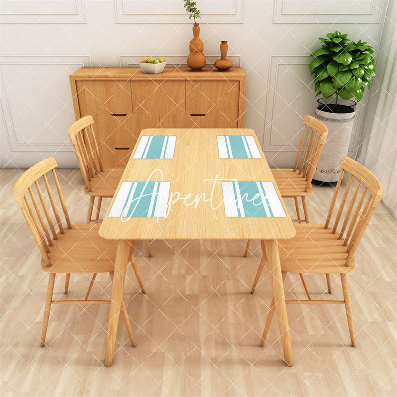 Aperturee - Modern Cyan Stripe Simple Dining Set Of 4 Placemats