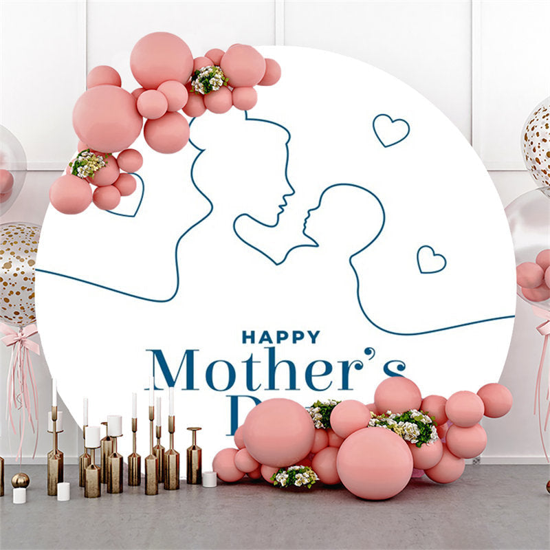 Aperturee - Mom Kid Heart Simple Round Mothers Day Backdrop