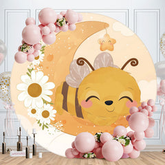 Aperturee - Moon And Bee Round Floral Baby Shower Backdorp