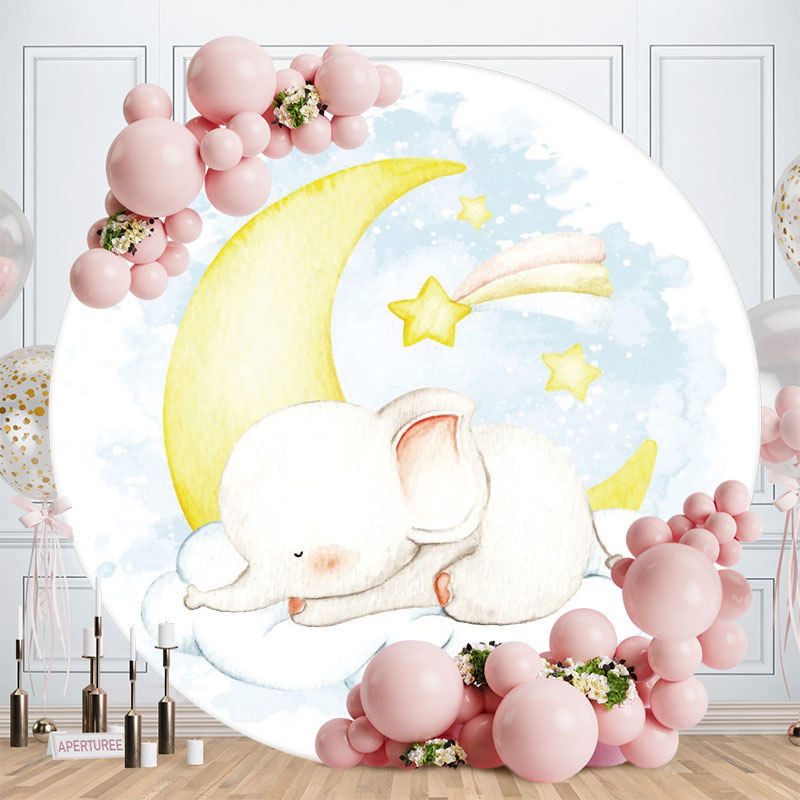 Aperturee - Moon And Elephant Circle Happy Birthday Backdrop