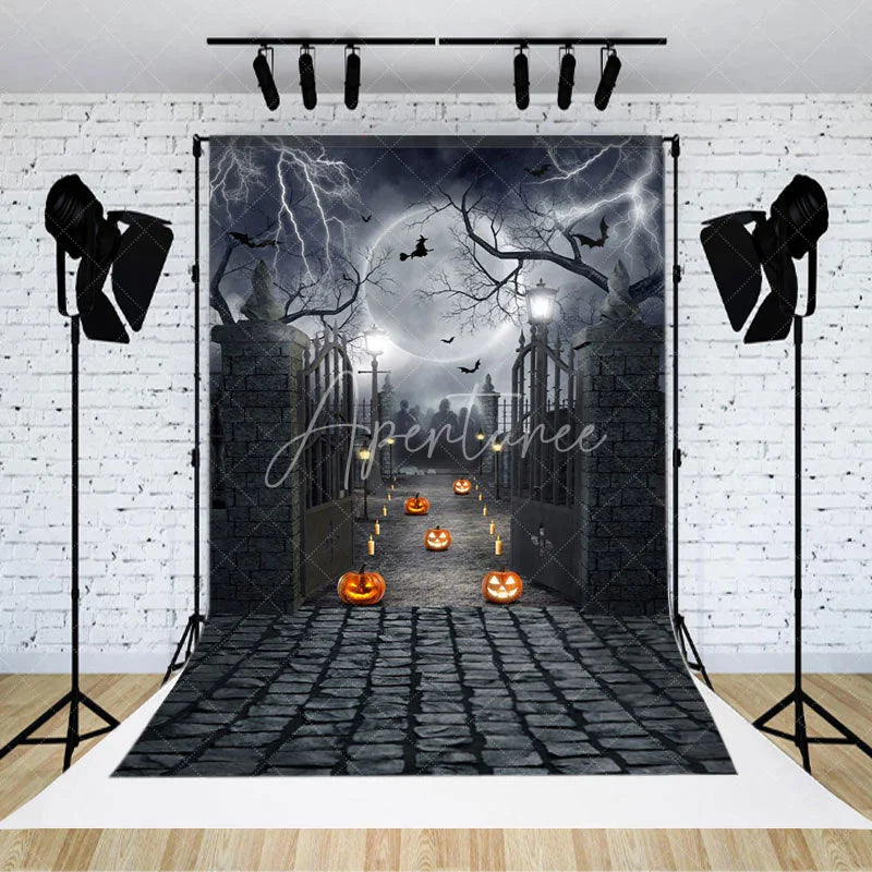 Aperturee - Moon Pumpkin Lantern Halloween Horror Night Backdrop