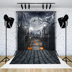 Aperturee - Moon Pumpkin Lantern Halloween Horror Night Backdrop
