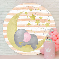 Aperturee - Moon Star And Elephant Round Baby Shower Backdrop