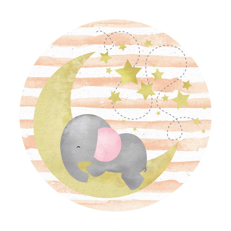 Aperturee - Moon Star And Elephant Round Baby Shower Backdrop