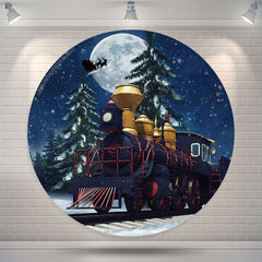 Aperturee - Moon Train Pine Tree Christmas Night Round Backdrop