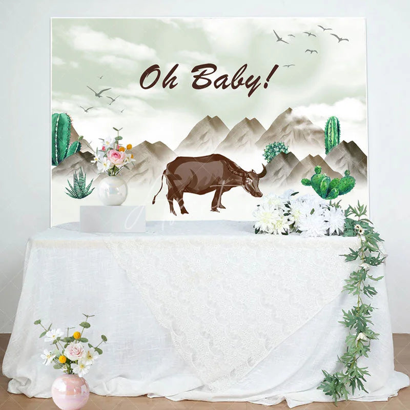 Aperturee - Mountain Circus Cow Oh Baby Gender Reveal Backdrop