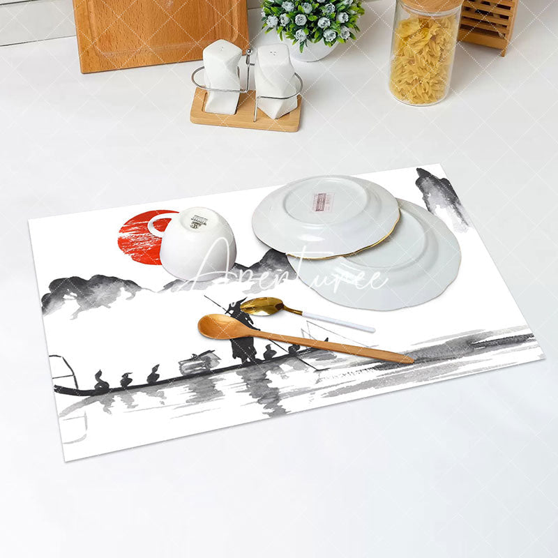 Aperturee - Mountain Red Sun Fisherman Ducks Set Of 4 Placemats