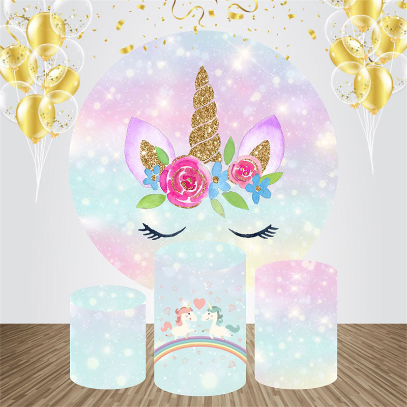 Aperturee - Multicolor Bokeh Unicorn Round Birthday Backdrop Kit