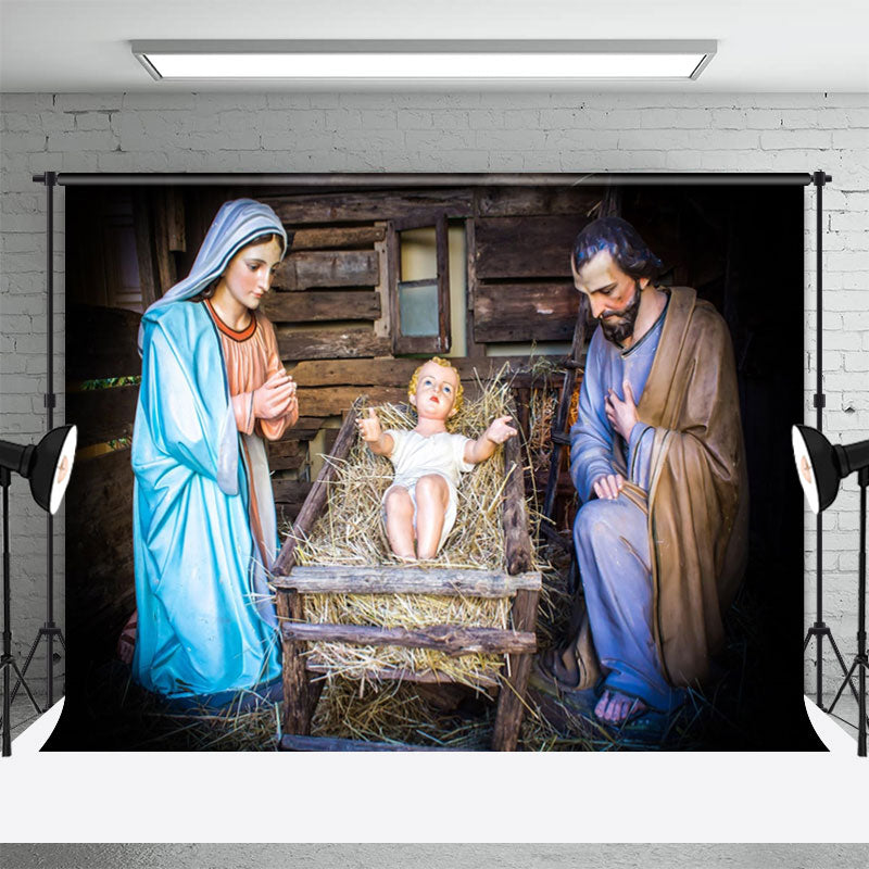 Aperturee - Nativity Virgin Mary Joseph Photo Christmas Backdrop