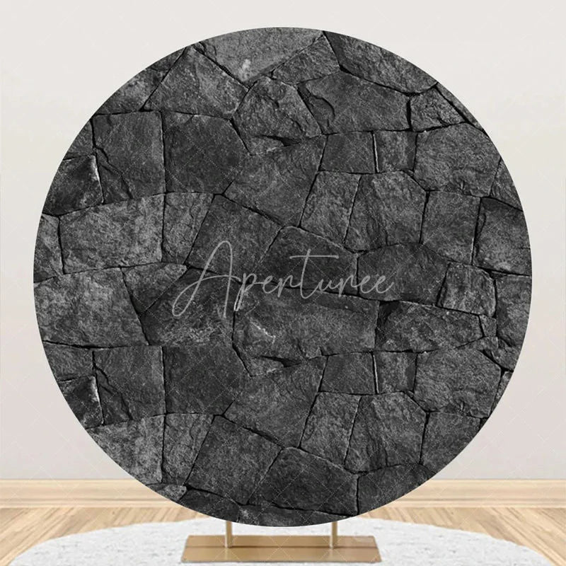Aperturee - Natural Black Limestone Wall Round Birthday Backdrop