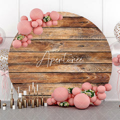 Aperturee - Natural Brown Wooden Plank Round Birthday Backdrop