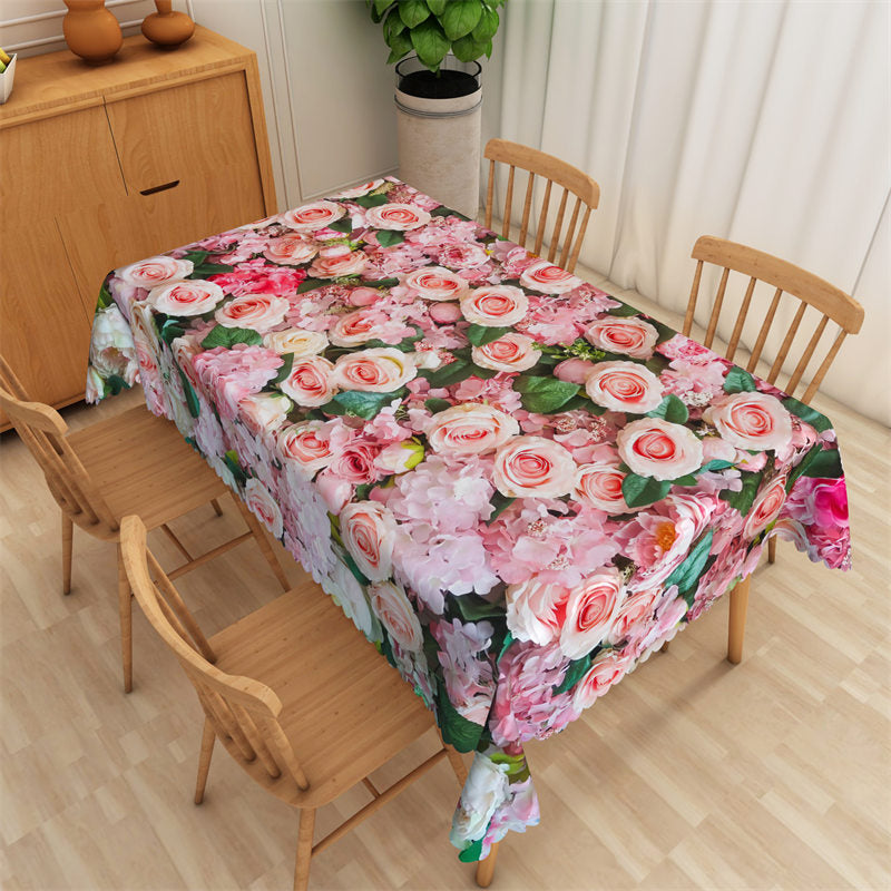 Aperturee - Natural Pink Flowers Spring Rectangle Tablecloth