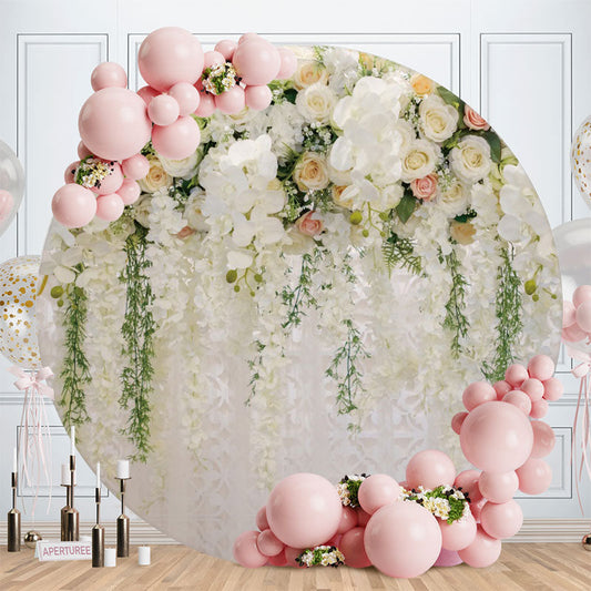 Aperturee - Nature White Floral Round Wedding Day Backdrop