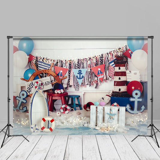 Aperturee - Nautical Balloon Flag Birthday Cake Smash Backdrop