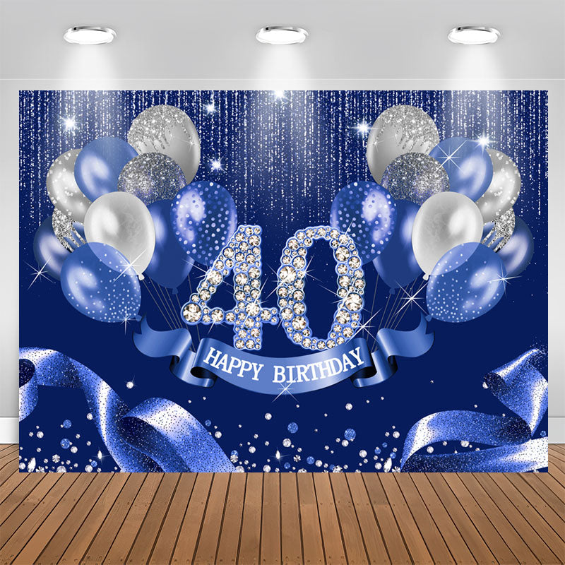 Aperturee - Navy Blue Balloon Ribbion Happy 40Th Birthday Backdrop