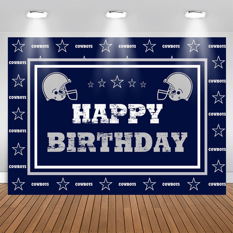 Aperturee - Navy Blue Cowboy Football Happy Birthday Backdrop