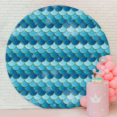Aperturee - Navy Blue Round Mermaid Backdrop For Birthday