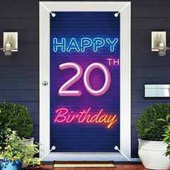 Aperturee - Neon Light Brick Wall Happy 20Th Birthday Door Cover