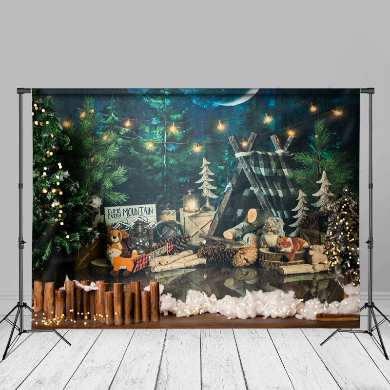 Aperturee - Night Forest Lights Camping Theme Cake Smash Backdrop